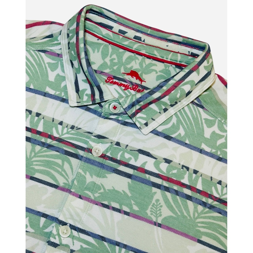 Tommy Bahama Island Zone Shirt Floral Tropical Stripe Supima Cotton Blend Mens L